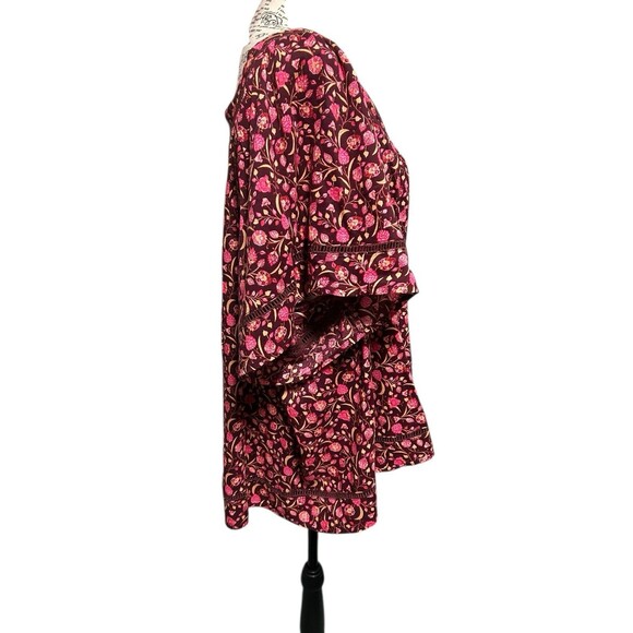 Old Navy Women TOP 3X Boho Burgandy Pink Floral Crocheted V-Neck Flowy - Picture 3 of 10